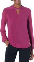 Thumbnail for your product : Nine West womens Long Sleeve Twist Neck Peasnt Top With Mesh Sleeve Blouse