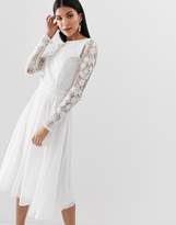 Thumbnail for your product : Amelia Rose Tall embroidered long sleeve midi dress with plunge back detail in white