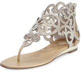 Thumbnail for your product : Rene Caovilla Crystal Laser-Cut Flat Thong Sandal, Gold