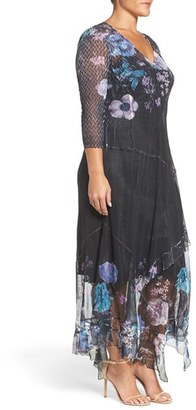 Komarov Plus Size Women's Floral Chiffon & Charmeuse A-Line Dress