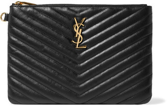 Saint Laurent Monogramme Quilted Textured-leather Pouch - Black