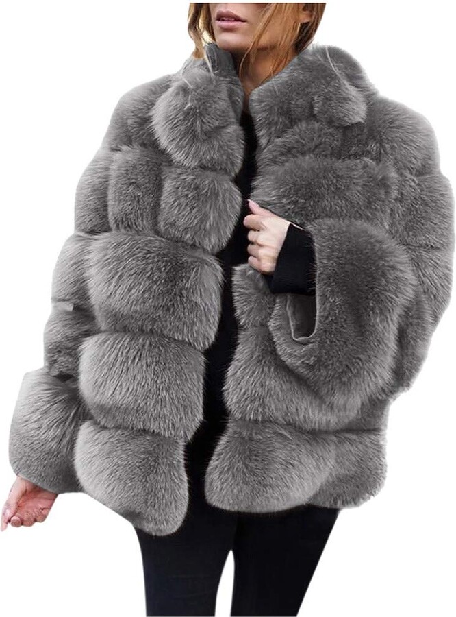 Womens Faux Fur Coat Jacket Open Front Crop Tops Solid Color Shaggy Hooded Cardigan Long Sleeve Fashion Warm Outwear Memela 
