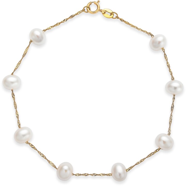 Effy Cultured Freshwater Pearl Station Bracelet (5-1/2-6mm) in 14k Gold (Also available in 14k White Gold and 14k Rose Gold)