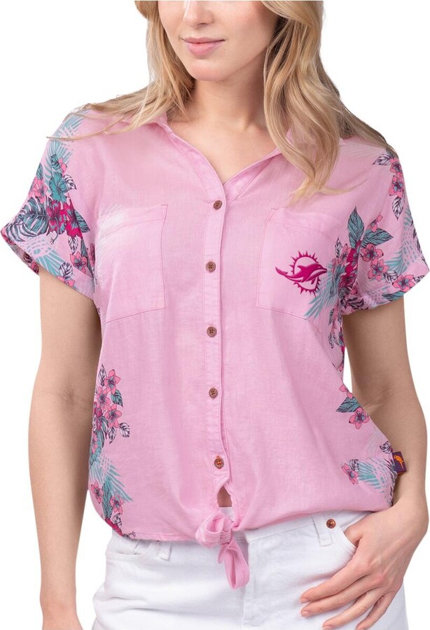 Margaritaville Women's Pink Miami Dolphins Stadium Tie-Front Button-Up Shirt