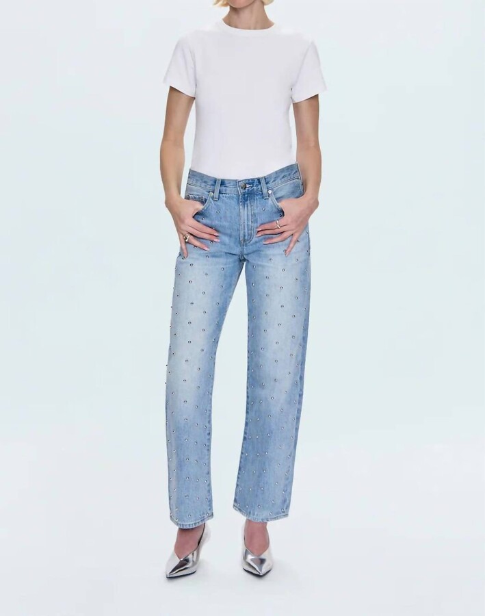 Pistola Denim Lexi Mid Rise Bowed Studded Jean In Blue