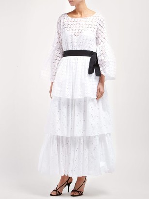 Rochas Tiered Cotton Broderie-anglaise Dress - White