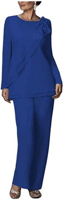 Botong Two Pieces Chiffon Pants Suits for Mother of The Bride Plus Size Women's Outfit Wedding Evening Gowns Teal UK10