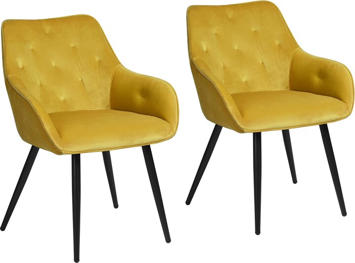 FurnitureR Chandler Yellow Dining Chair Set of 2 with Fabric Materials