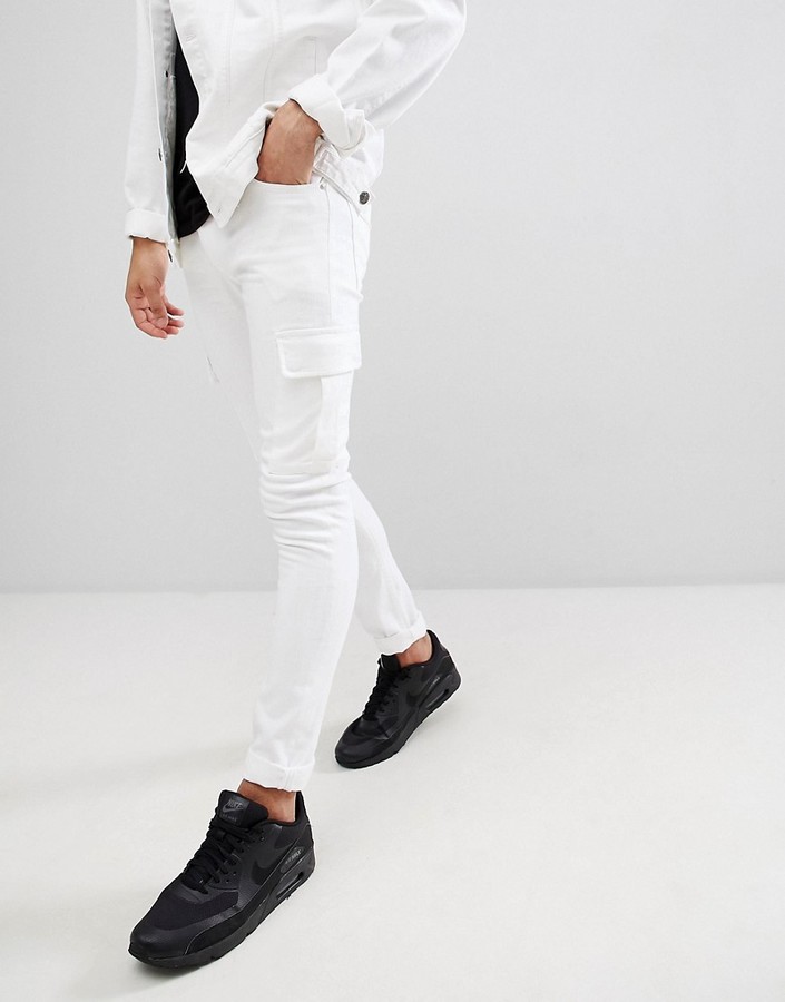 ASOS DESIGN Super Skinny Jeans In White With Cargo Pockets - ShopStyle