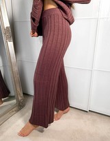 Thumbnail for your product : ASOS DESIGN lounge co-ord knitted wide rib pants in brown
