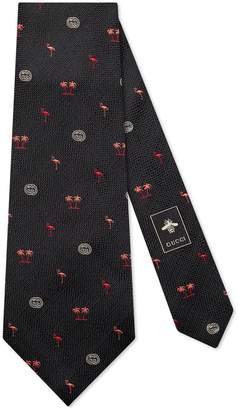 Gucci Flamingos wide silk tie