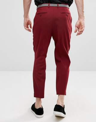 Hatch ASOS DESIGN ASOS Tapered Smart Pants With Pleats In Burgundy Cross Nep