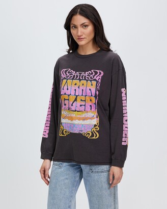 Wrangler Women's Black Printed T-Shirts - The Stacked Long Sleeve Tee