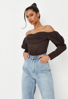 Missguided Petite Chocolate Mesh Long Sleeve Corset Top - ShopStyle