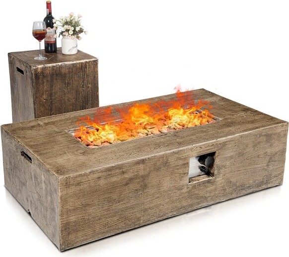 Costway Costway48''x27''50,000BTUPropaneFirePitTableSetw/SideTableTankStorage&Cover