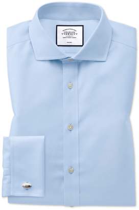 Charles Tyrwhitt Classic Fit Sky Blue Non-Iron Twill Spread Collar Cotton Dress Shirt Single Cuff Size 17.5/38