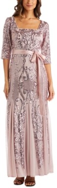 r&m richards embroidered sequin panel gown