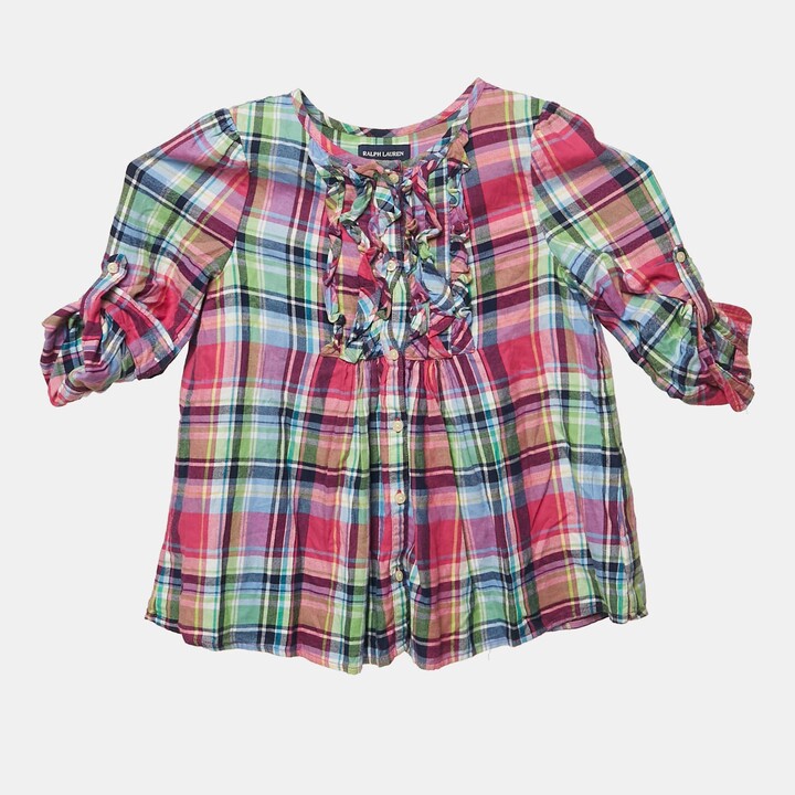 Ralph Lauren Pink/Blue Checks Cotton Ruffled Tunic Top 6 Yrs