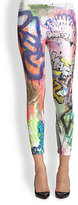 Thumbnail for your product : Faith Connexion Tag Graffiti-Print Leather Leggings
