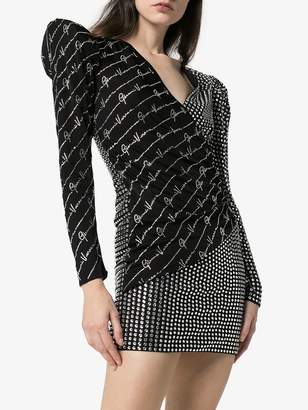 Versace Womens Black Crystal Embellished Mini Dress