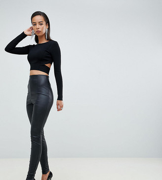 tall high waisted leather look trousers