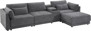 Latitude Run 124'' Modular Sectional Sofa with Storage Console and Movable Ottoman,33'' Wide Seat,4 Seat L Shaped Chenille Couch,Reversible Comfy Sofa with USB Cha