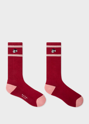 Paul Smith Men's Red 'Monkey' Ribbed Socks