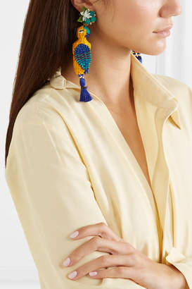 Mercedes Salazar Tropic Parrot Gold-tone, Woven And Tasseled Clip Earrings - Blue