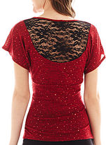Thumbnail for your product : JCPenney BY AND BY by & by Short-Sleeve Lace-Back Sequin Top
