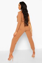 Thumbnail for your product : boohoo Crinkle Rib Exposed Seam Crop And Joggers