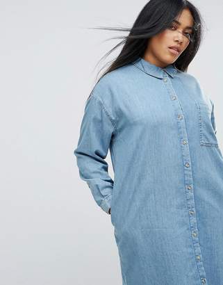 ASOS Curve Denim Girlfriend Shirt Dress In Midwash Blue