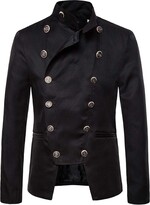 Thumbnail for your product : ZYUD Men Gilet Jacket Double Breasted Stand Collar Solid Casual Coat Outwear Men's Stylish Solid Stand Collar Jacket Long Sleeve Blazer Gothic Double-Breasted Victorian Casual Jacket A-Black