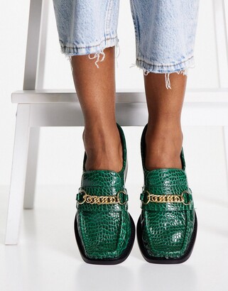 ASOS DESIGN Mimi square toe loafers in green croc