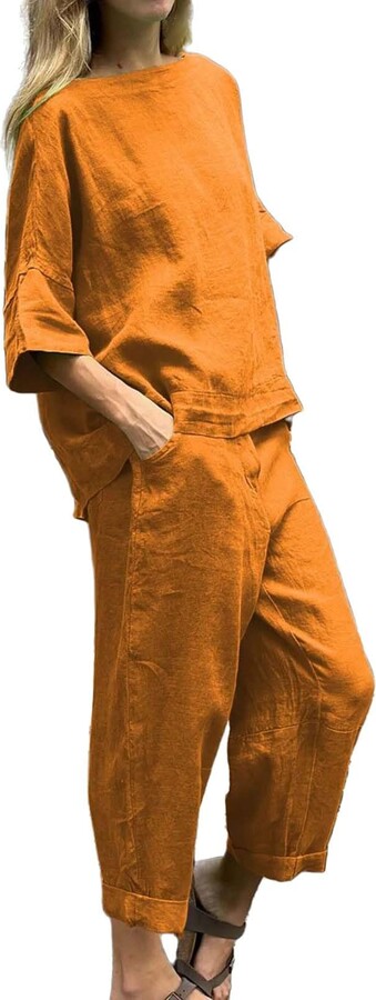 Fccrian Linen Co Ords Sets Women'S Summer Tracksuits Loose Fit