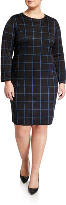 Anne Klein Plus Size Long-Sleeve Crewneck Knit Dress