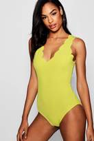 Thumbnail for your product : boohoo Tall Scallop Edge Plunge Textured Body