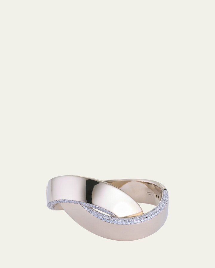 Vhernier Abbraccio 18K White Gold Demi Pave Bangle, 15.5cm