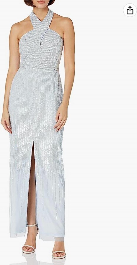 Halter Beaded Column Gown In Glacier