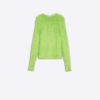 Balenciaga Crewneck sweater in neon green fluffly knit