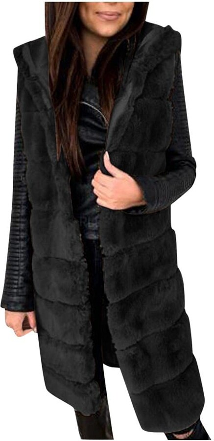 WOZOW Womens Sleeveless Solid Faux Fur Vest Gilets Waistcoat Outwear Top Jacket 