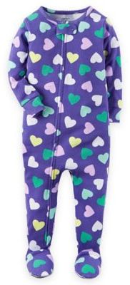 Carter's Size 4T Hearts Zip-Front Footed Pajama in Purple