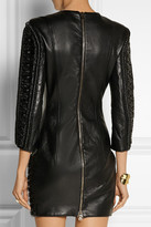 Thumbnail for your product : Balmain Stitched wool-paneled leather mini dress