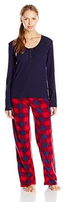 Intimo Women's Long Sleeve Thermal and Microfleece Pants Pajama Set