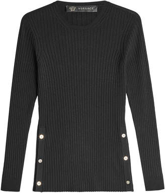 Versace Ribbed Wool Pullover with Buttoned Sides