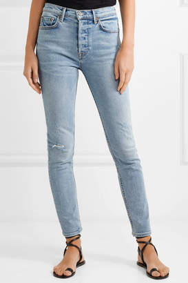 GRLFRND Karolina Distressed High-rise Skinny Jeans - Mid denim
