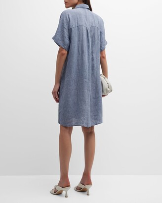 Eileen Fisher Crinkled Organic Linen Midi Shift Shirtdress