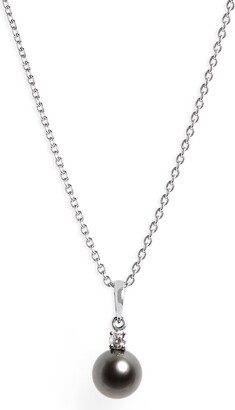 Mikimoto Diamond & Black Cultured Pearl Pendant Necklace