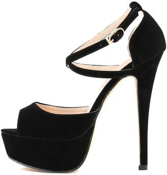 CAMSSOO Women's Fashion Peep Toe Stiletto Slip On Platform Sandal 5.5 inch sandals High Heels Shoes 6 US M