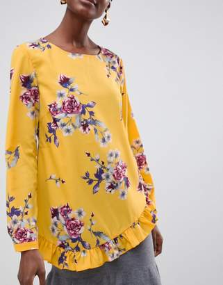 Vila Floral Top With Ruffle
