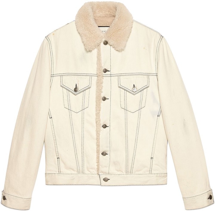 Gucci Shearling lined denim jacket with sketch snake - ShopStyle